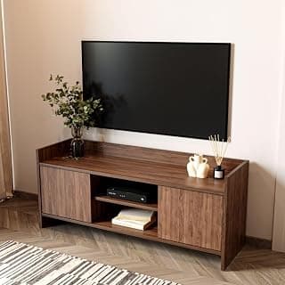 Wakefit TV Unit for Living Room | TV Stand Table with 2 Door & Open Shelf Storage Up to 42'' | Engineered Wood Cabinet (Masha, Brown) | 1 Year Warranty
