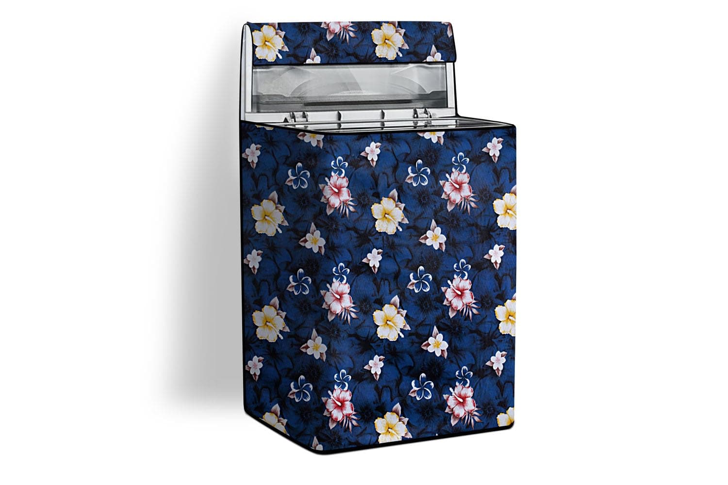 Stylista PVC Washing Machine Cover Compatible for Whirlpool 6.5 Kg Fully-Automatic Top Loading Whitemagic Elite Plus, Floral Pattern Blue