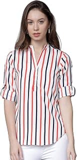 Tokyo Talkies Women's Colorful Striped Shirt-Style Top | Colorful Accents with A Relaxed Yet Structured Fit for A Fresh Look | Tops for Woman | Women Tops | Stylish Top