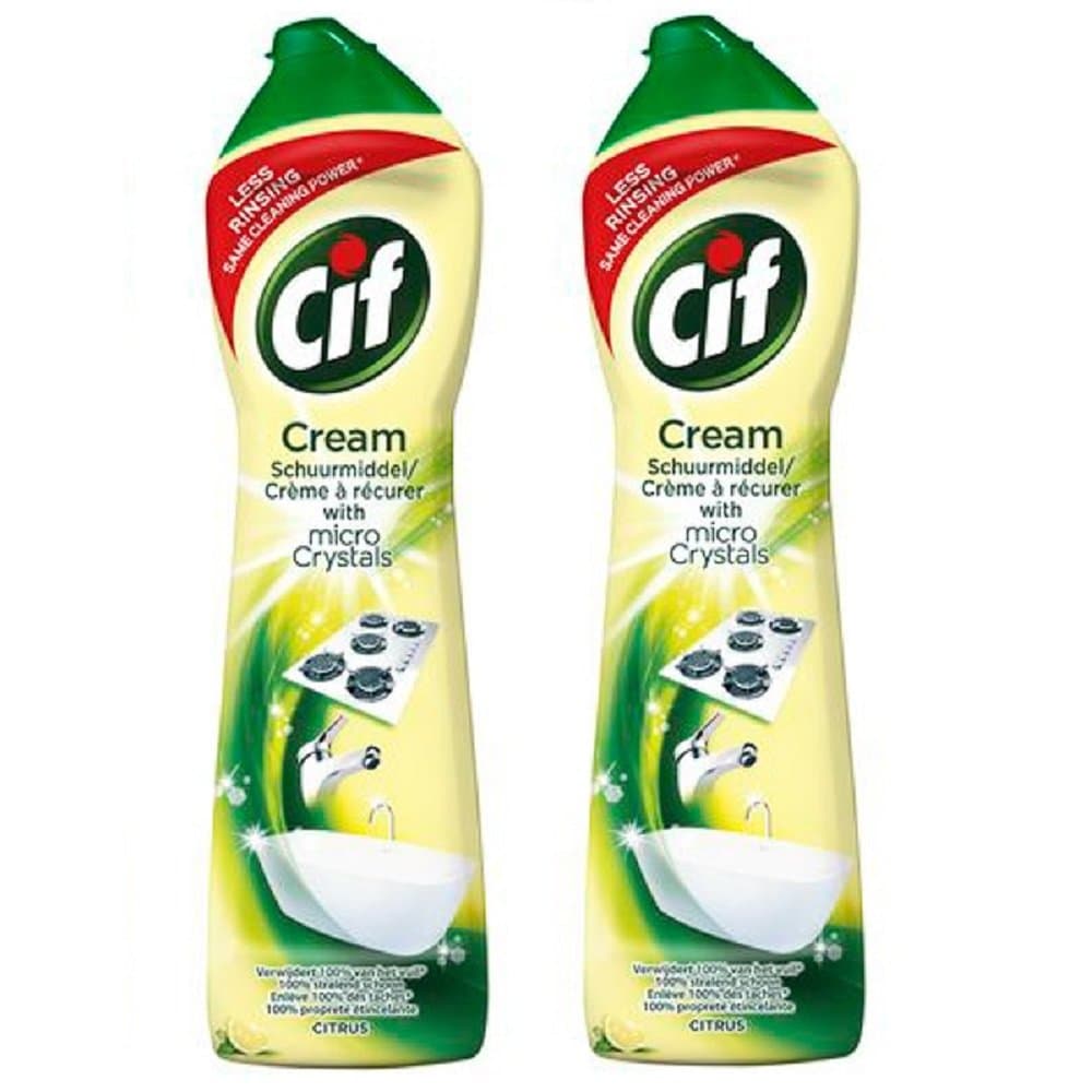 Cif Multi Purpose Cleaner with Cream and Micro Crystals Lemon, 500 ml - Pack of 2 [Packaging might vary]