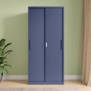 Interio by Godrej Slide N Stack Sliding 2-Door Steel Almirah (Textured Phiroja Blue), 1-Year Warranty, 1 Locker, 4 Shelves