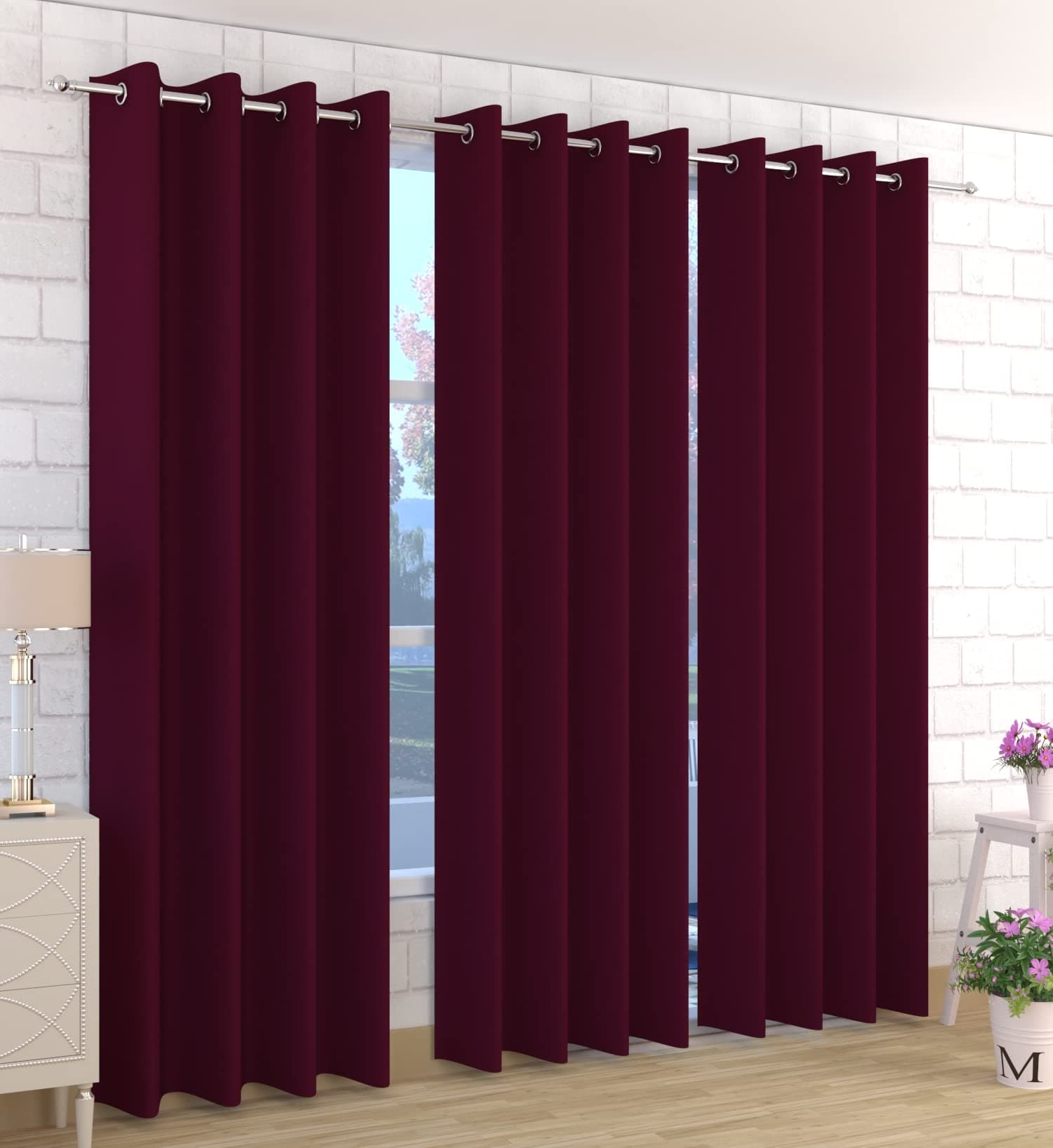 Kiara Creations 2 Piece Room Darkening Thermal Insulated Blackout Curtains for Long Door 8 Feet, Wine