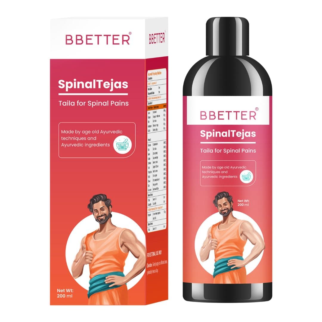 BBETTER SpinalTejas Taila | Ayurvedic Oil for Cervical, Spinal & Back Pain Relief | Herbal Formula with Rasa Thailam & Karpooradi Thailam for Neck Stiffness, Muscle Relaxation & Mobility | 200ml