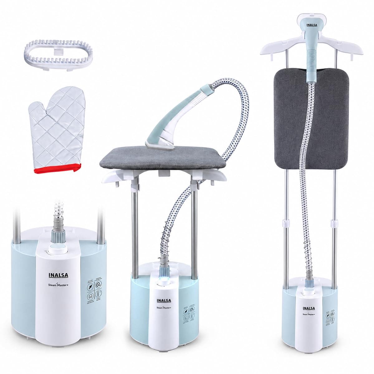 INALSA Standing Iron Garment Steamer-2000 W|Variable Control Knob |1.7 L Detachable Water Tank|Adjustable Iron Board|Vertical & Horizontal Steaming up to 30g/min|28 sec Fast Heating-STEAM MASTER PLUS
