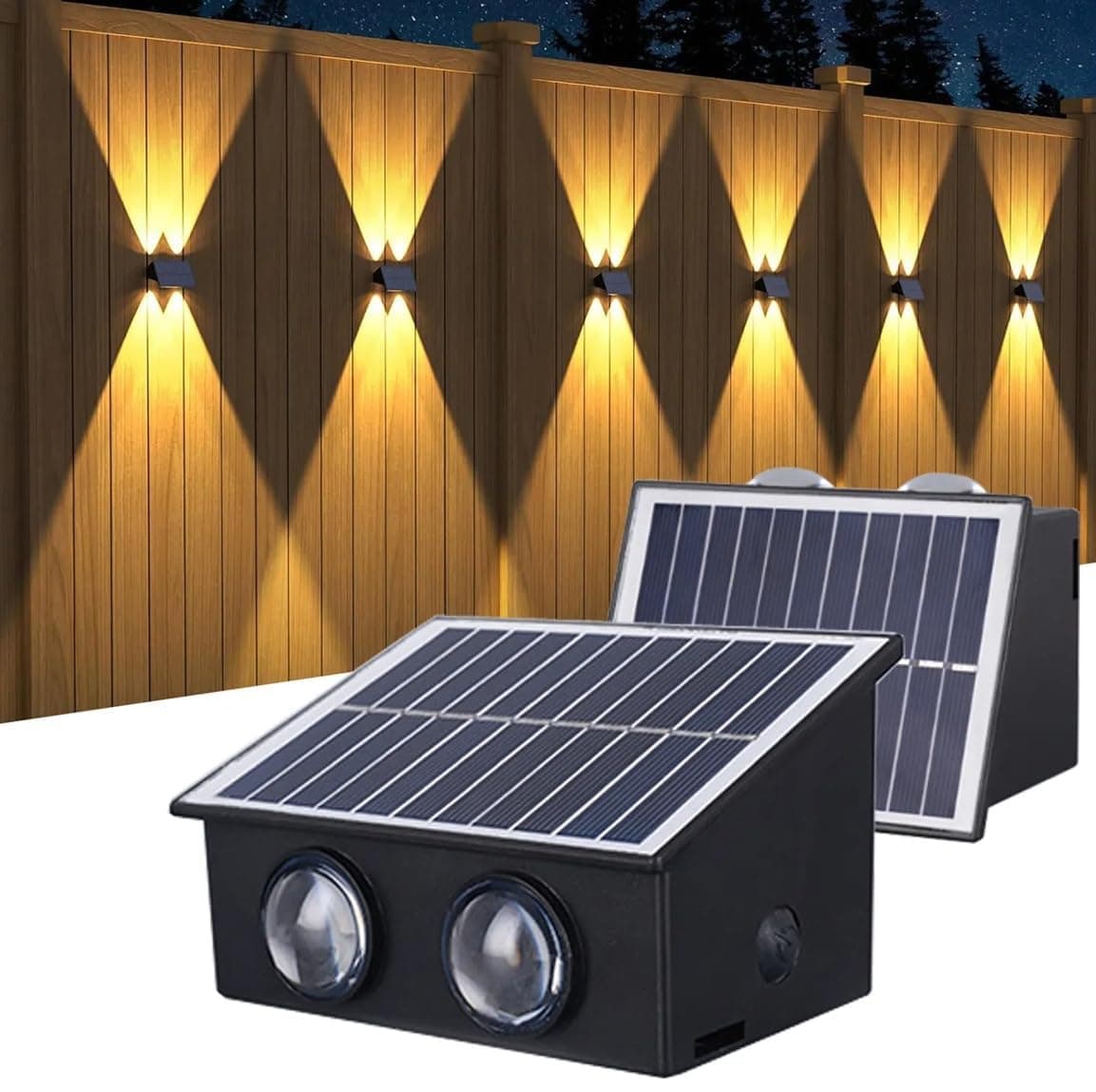 kh Solar Outdoor Wall Light Up & Down | 4 LED Solar Wall Lamp with Warm White Light | IP65 Waterproof Exterior Lighting for Garden, Patio, Balcony, Garage, Pathway & Home Wall (1 Piece)