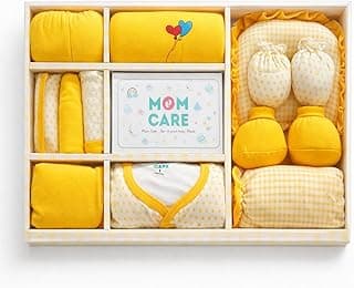 MOM CARE MOM CARE Newborn Baby Gift Set (11 Pieces) | 100% Cotton Baby Clothing Set | 0–3 Months | Baby Shower & Welcome Gift Box Yellow