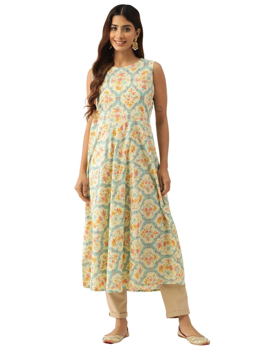 Cotton V-Neck Kurti for Women - Fit & Flare Full Sleeve Short Kurti (S-XXL)