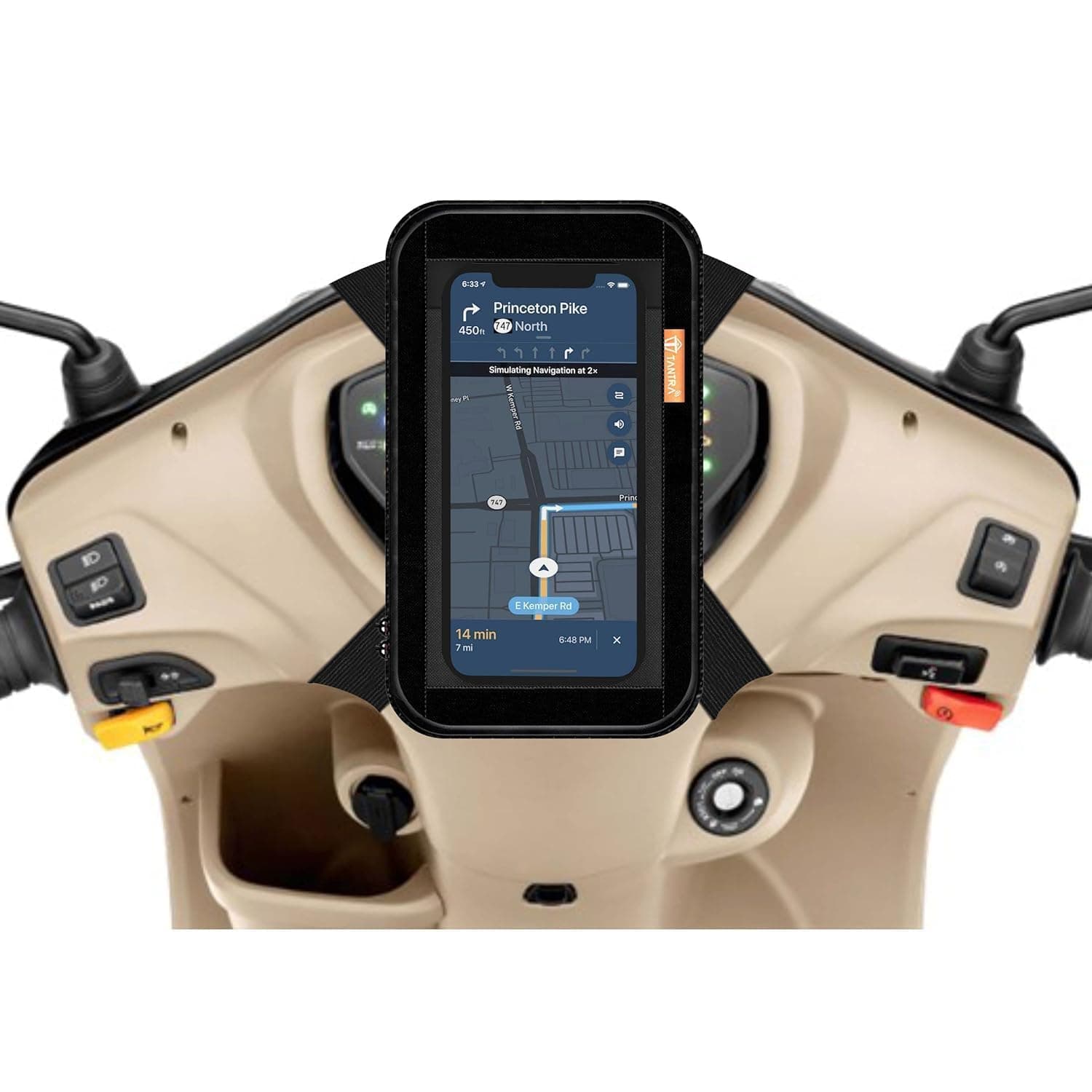 Polyester Handlebar Universal Mobile Holder Mount Pouch Bag Waterproof for Activa Jupiter EV Ola-S1 Pleasure Ntroq_All Scooter Scooty Bike Fit 7 inches Phone (Black)