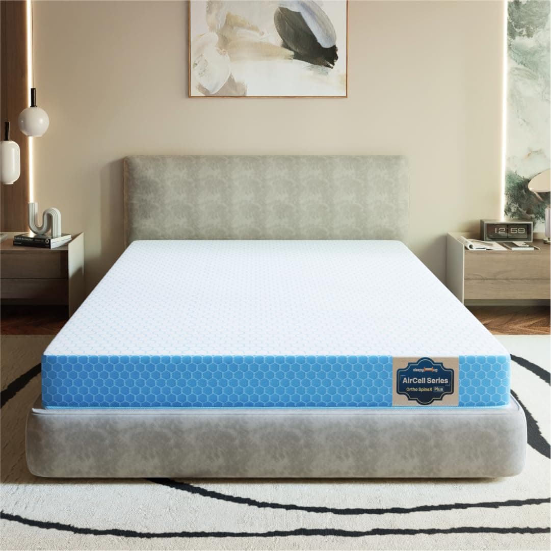 SleepyHug AirCell Ortho Spinex Plus 6 inch HR Foam Mattress | 3 Zones Support |5 Years Warranty | Back Pain Relief |Spine Alignment | Single Bed Size Light Blue (LxWxH -72x36x6 Inch)