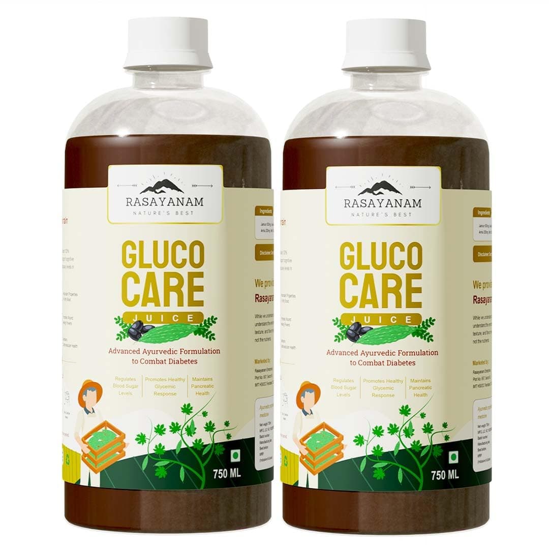 Rasayanam GlucoCare Juice For Diabetes Care Pack of 2 (750 ml each) | For Blood Sugar Management | Jamun, Karela, Amla, Neem, Methi & More | 100% Natural & Safe | Better Digestion & Gut Health