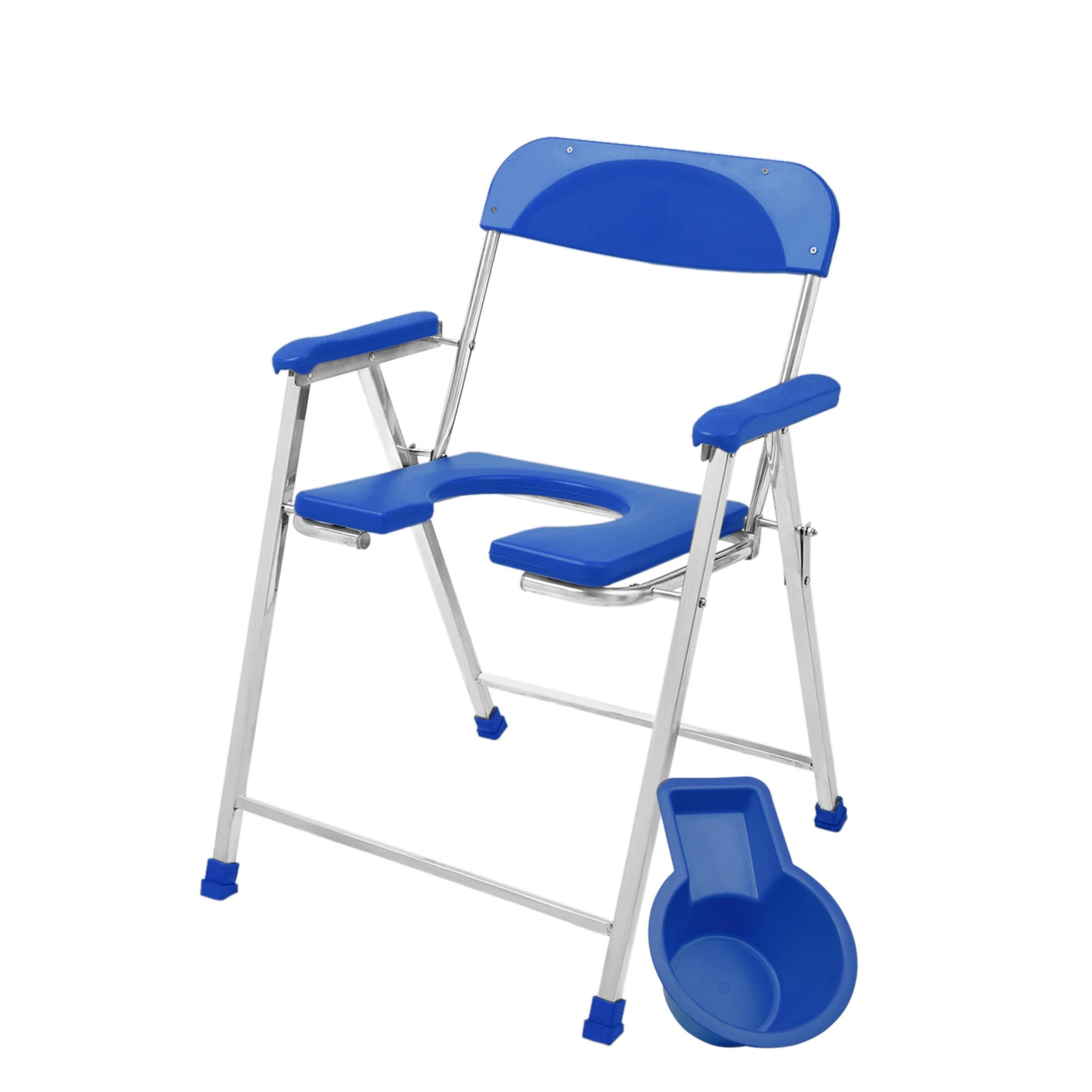 NEOSAFE Premium Folding Stainless Steel Shower Bathing Room Mobile Commode Stool Indian Toilet Seat for Elderly Disabled Men and Pregant Women Support (Blue)