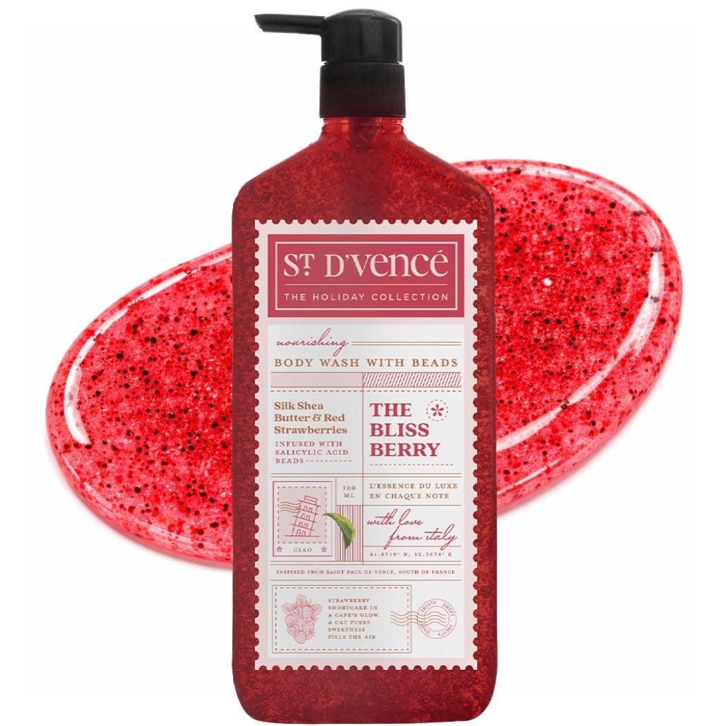 St. D’vence Bliss Berry Salicylic Acid Body Wash Shower Gel for Women & Men with Strawberry & Raw Shea Butter | Tan Removal Body Wash for Winter | Paraben & SLS Free - 700 ml