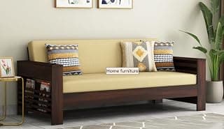 Home Furniture Wooden Sofa Set for Living Room and Office Single 3-Person Sofa Walnut Finish