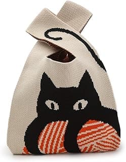 Kawn Crochet Wrist Handbag for Women Wristlet Sleeve Knot Pouch Portable knitted breathable lightweight foldable Casual Small Purse Cute Tote Bag For Shopping, Dating, Travel