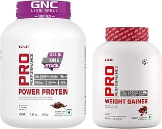 GNC Pro Performance Power Whey Protein| Double Rich Chocolate | 4 Lbs & Weight Gainer (Double Chocolate, 3 Kilogram)| 73G Protein | 440G Carbs | 2200 Cal COMBO