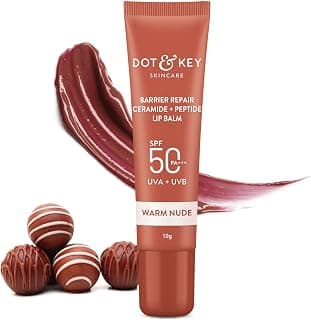 DOT & KEY Ceramide & Peptide Barrier Repair Lip Balm SPF 50, PA+++ | Warm Nude | UVA/UVB Protection | Soft Tinted Lip Moisturizer | Boosts Collagen & Instantly Plumps Lip | Prevents Pigmentation | 10gm