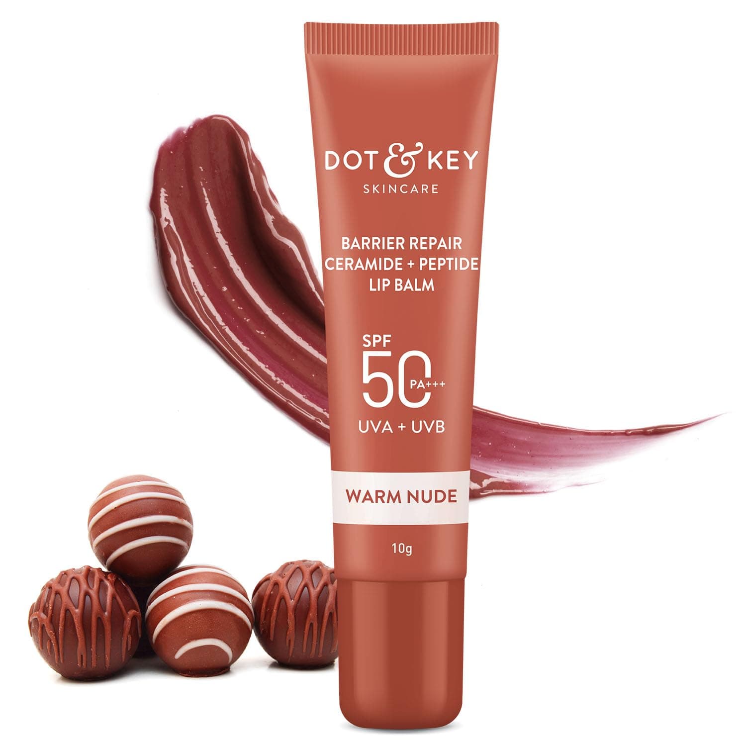 Dot & Key Ceramide & Peptide Barrier Repair Lip Balm SPF 50, PA+++ | Warm Nude | UVA/UVB Protection | Soft Tinted Lip Moisturizer | Boosts Collagen & Instantly Plumps Lip | Prevents Pigmentation | 10gm