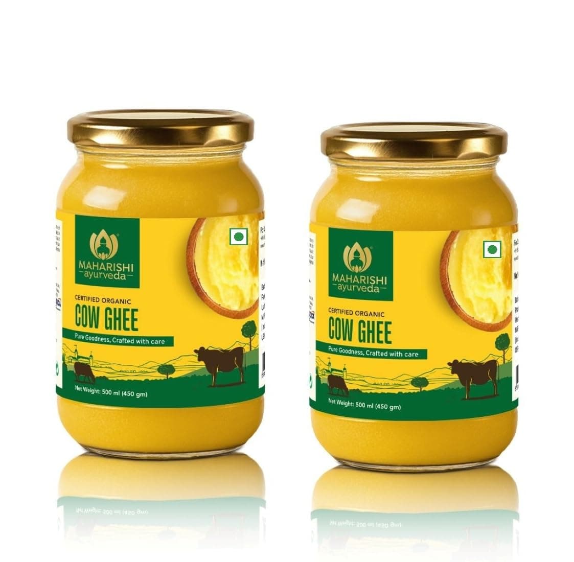 Maharishi Ayurveda Organic Certified Bilona Cow Ghee | Lab Tested on 300 Parameters | Traditionally Slow-Crafted from Grass-Fed Cow’s Milk | Bilona Churned Desi Ghee | 500 ml Glass Jar Pack of 2