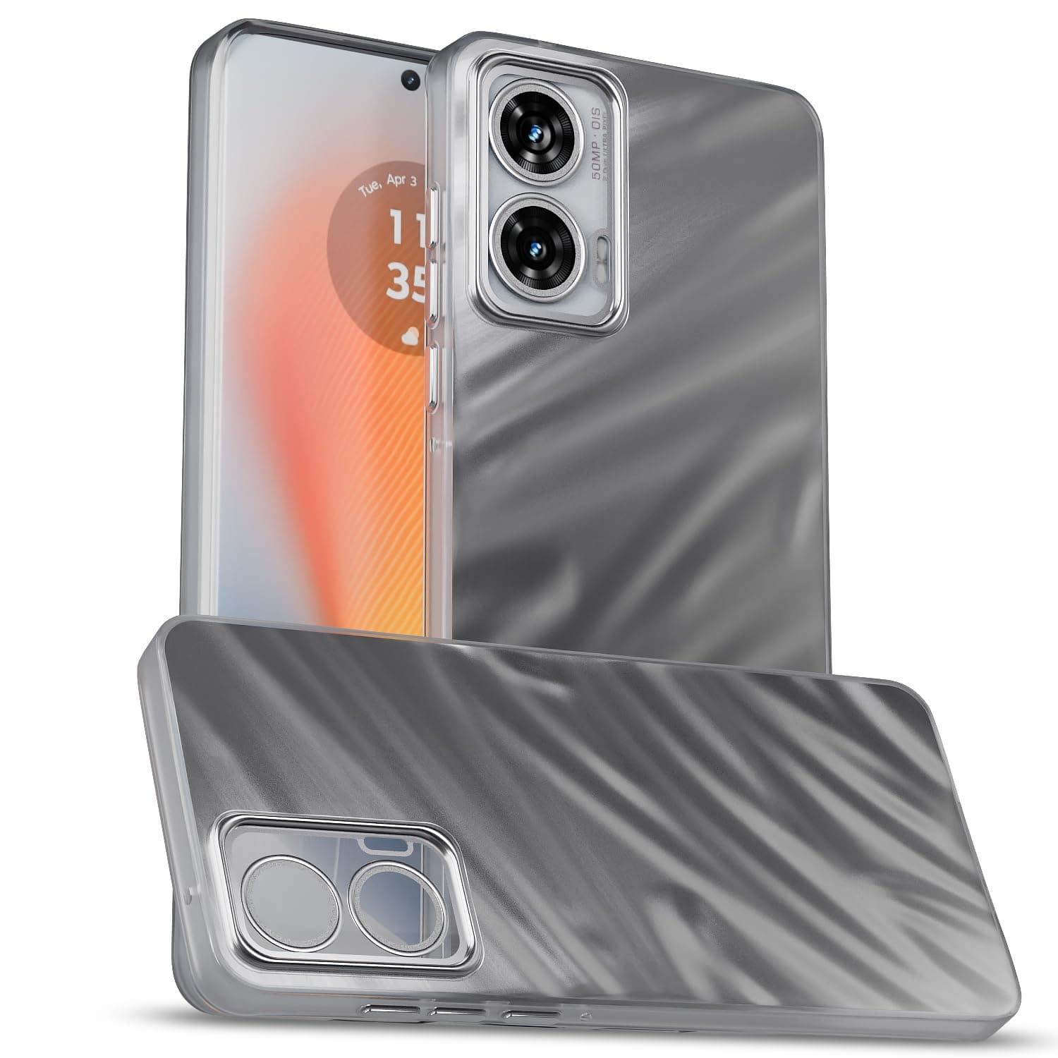 Amazon Basics Back Cover for Motorola Moto Edge 50 Fusion 5G / Motorola Moto G96 5G | Pearl-Marble Swirl Design | Slim Shockproof TPU | Camera Protection Bumper Case (Silver)