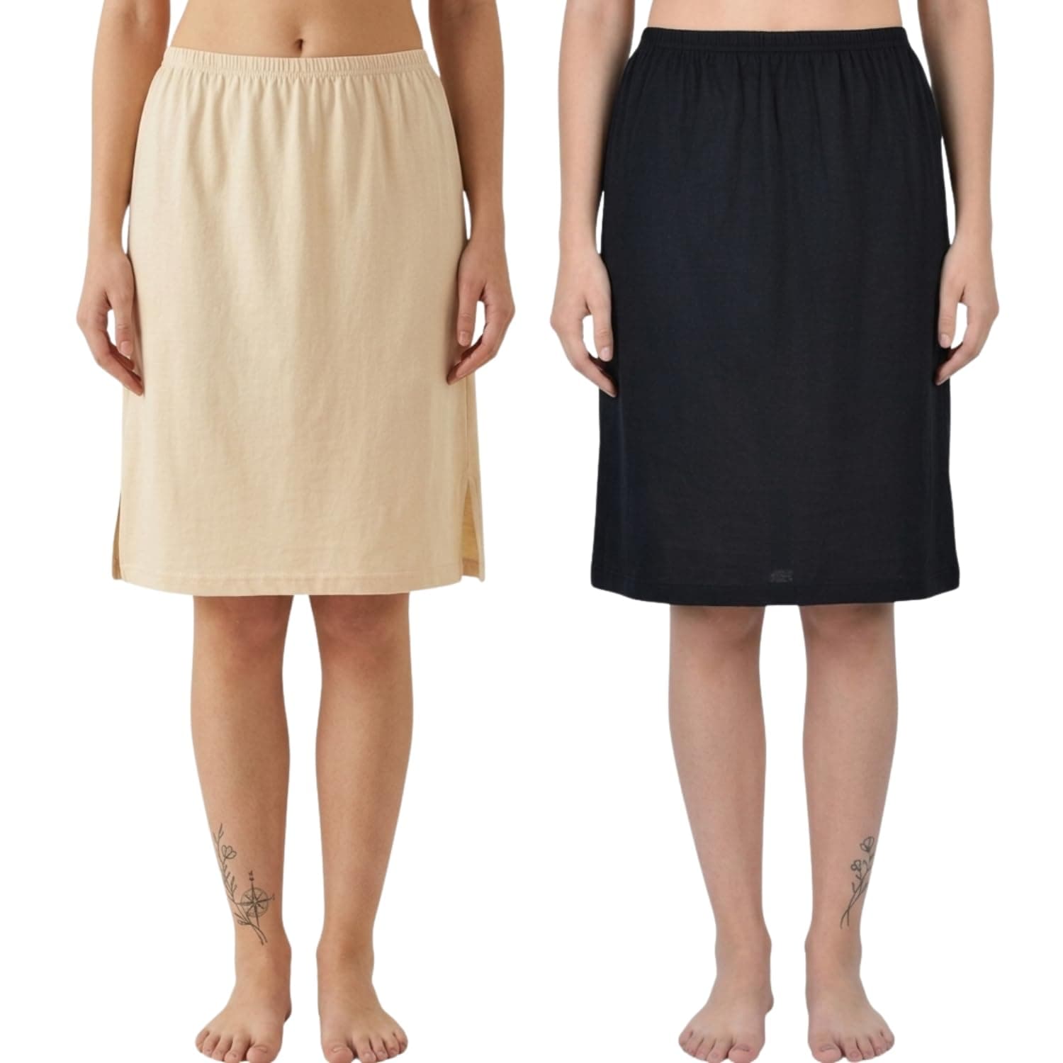 Aimly Women's Cotton Knee Length Skirt Slip - Pack of 2