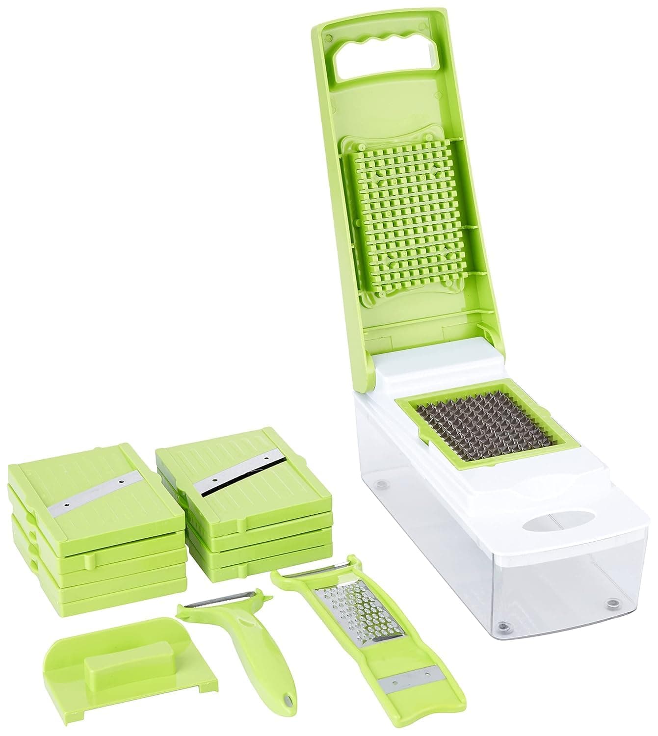 Amazon Brand - Solimo 15-in-1 Stainless Steel Multipurpose Vegetable and Fruit Chopper, Green