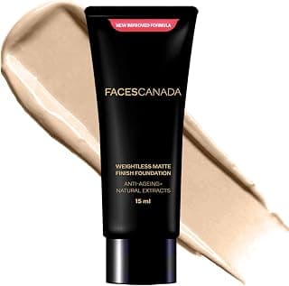 FACESCANADA Weightless Matte Finish Foundation - Medium Natural, 15ml | Lightweight | Natural Finish | Anti-Ageing | Non-Clog Pores | Enriched With Olive Seed Oil, Grape Extract, Shea Butter