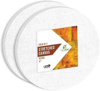 Homestrap 8 Oz Primed Cotton Pre Stretched 8 Inch Round Canvas with Wooden Frame – Pack of 2