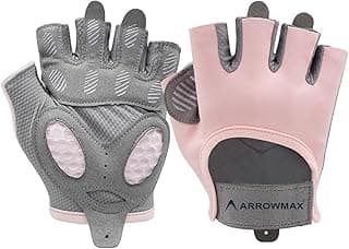 ArrowMax Women Gym Gloves with Wrist Support – Breathable Padded Weight Lifting & Workout Hand Gloves | Anti-Slip Grip Half-Finger Gym Accessories & Essentials for Women