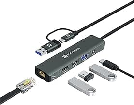 Portronics Mport Edge,5 Ports Dual USB Hub Dock, Superfast USB 3.0, High Speed 2.0, Type-C 5V2A Port, 100 Mbps RJ45 Ethernet, Versatile & High-Speed Connectivity Hub for Laptops & Desktops (Grey)