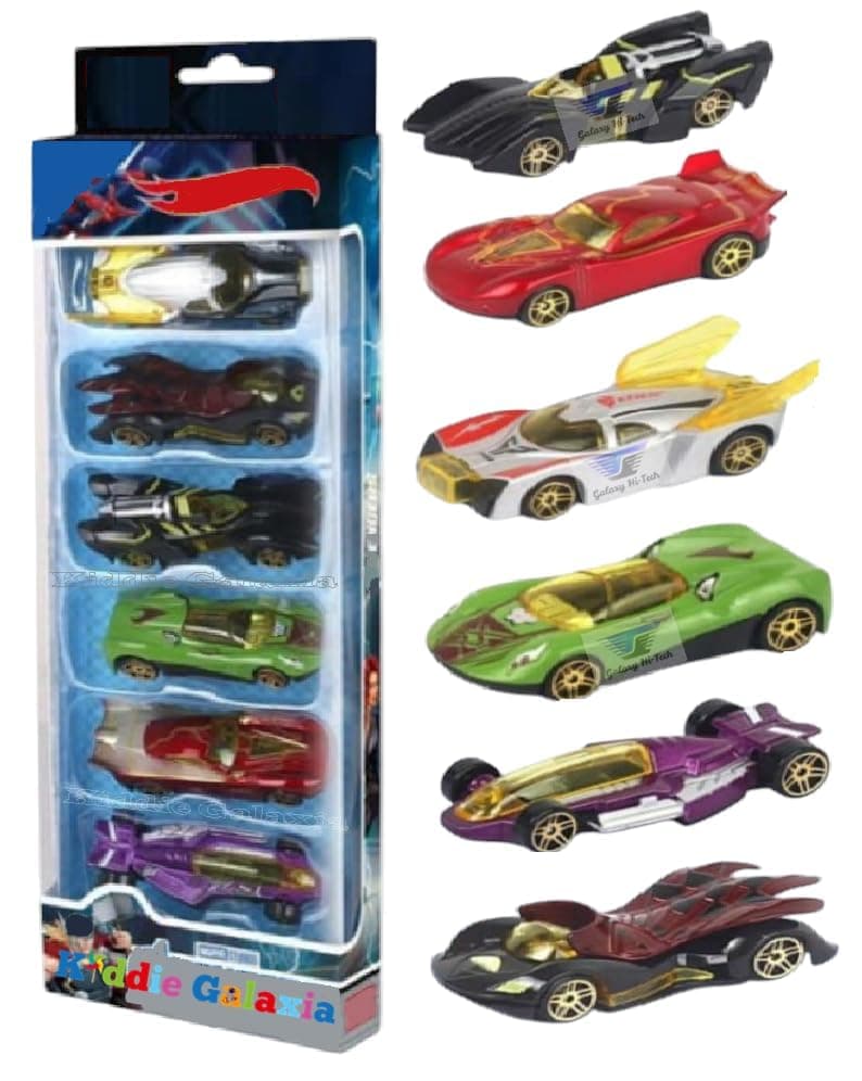 Galaxy Hi-Tech Super Hero Metal Cars 6 Pcs Vehicles, Racing Cars Play Set for Toddlers,Boys Die-Cast Car Set, Cake Decorations Topper Birthday Gift Movie Vehicle Small Racing Car for Kids