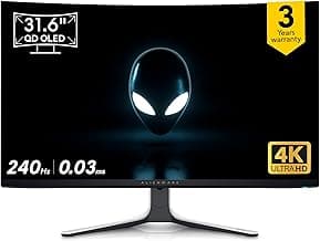 Alienware AW3225QF 80.01cm (32") 4K QD-OLED Gaming Monitor, Screen Coating: Anti-Reflection, Color Support: 1.07 Billion, Response Time: 0.03ms(typical), Ports: 1x DP1.4, 2x HDMI 2.1, 5x USB 3.2 Gen 1