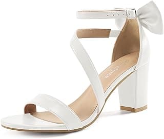 Reimferce Comfortable Block Heels for Women: 3.14" Stable Walk for Confidence on Wedding - Elegant Bow Ankle Strap & Cushioned Insole for Bride & Bridesmaids