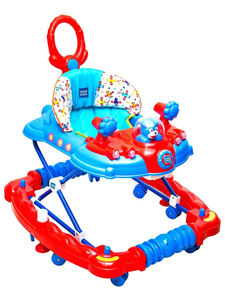 Mee Mee Baby Walker - 3 Level Adjustable Height - Light Rattle & Musical Toys - Cushioned Seat - Multi-Functional - Parent Push Handle for Baby/Toddlers - 0-2 Years - 15kg (Red)
