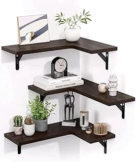 Shoper cart Corner Wall Shelf Set, Shelf, Wall Mounted Shelves, Wall Shelf for Bedroom, Wall Shelves for Living Room, Book Shelf for Wall, Brown, 40 x 30 x 16 cm, (Brown (Set of 3))