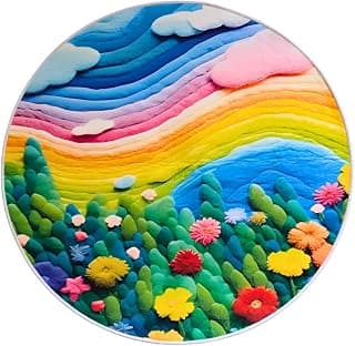 Colorful Rainbow Round Rug for Kids Room & Nursery | Soft Plush Floor Mat 80 x 80 cm | Anti-Slip Decorative Carpet for Bedroom, Play Area, Living Room & Home Décor (Pack of 1)