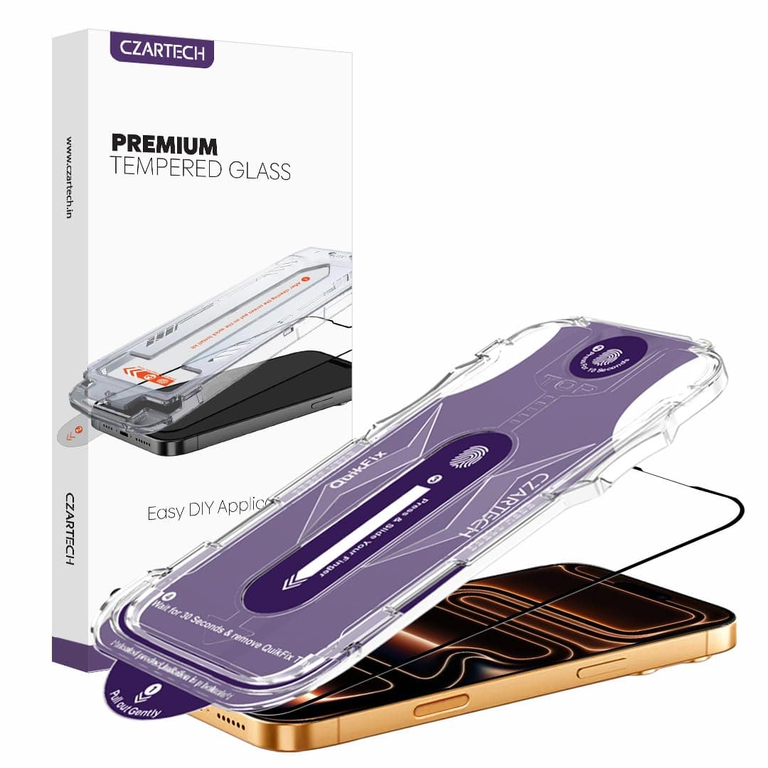 CZARTECH [Auto Align] Tempered glass for iPhone 17 Pro Screen Guard Edge to Edge QuickFix Screen Protector with Applicator & Easy Installation | Bubble free | Scratch Proof | Military Grade protection.