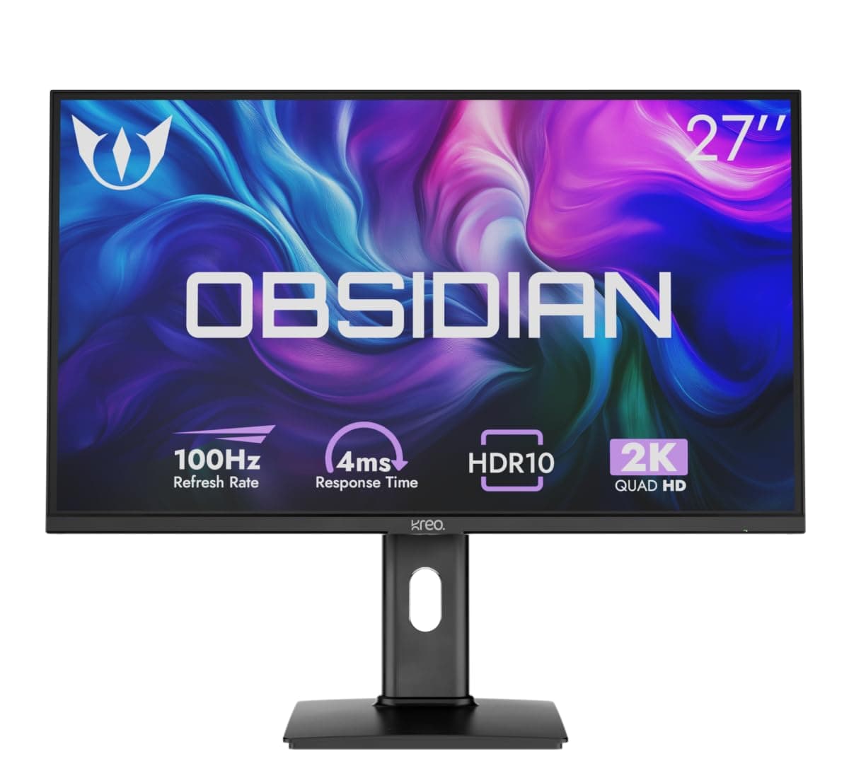 Kreo Obsidian 27I100Q 27″ QHD IPS Monitor | 2560×1440, Factory sRGB Calibrated, 100Hz, Height Tilt, HDMI + DP | Eye Care Productivity Display
