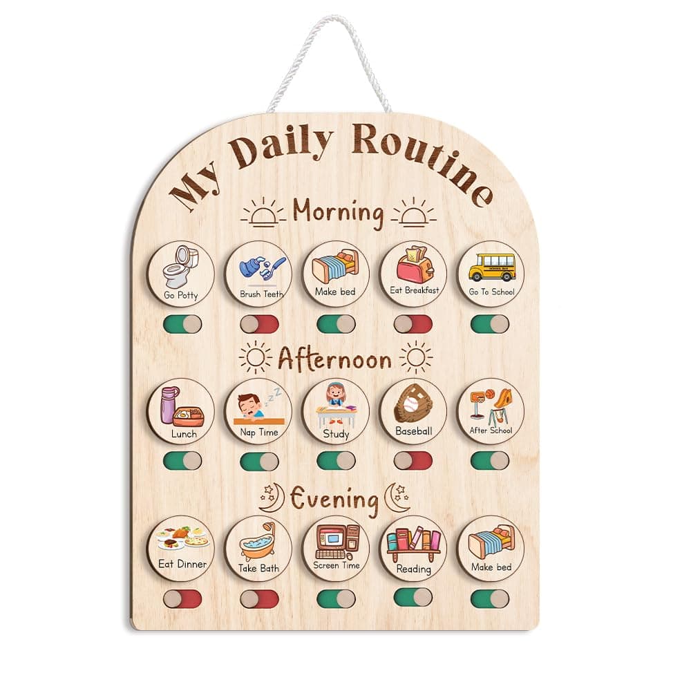 Daily Routine Chart for Kids, Visual Schedule, Routine Chart for Toddlers, Morning Bedtime Routine Chart for Toddlers, Wooden Chore Chart for Kids