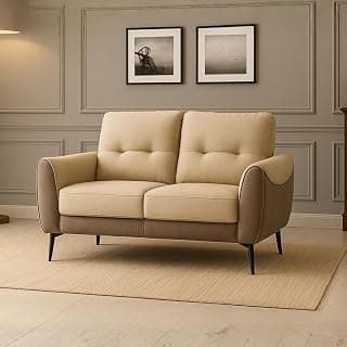 Royaloak Lucca Italian Fabric Sofa Two Seater | Luxurious Two Seater Sofa with Dual-Tone Upholstery, Curved Armrest, Super-Soft Cushions & Tapered Metal Legs | Designer Seating for Living Room