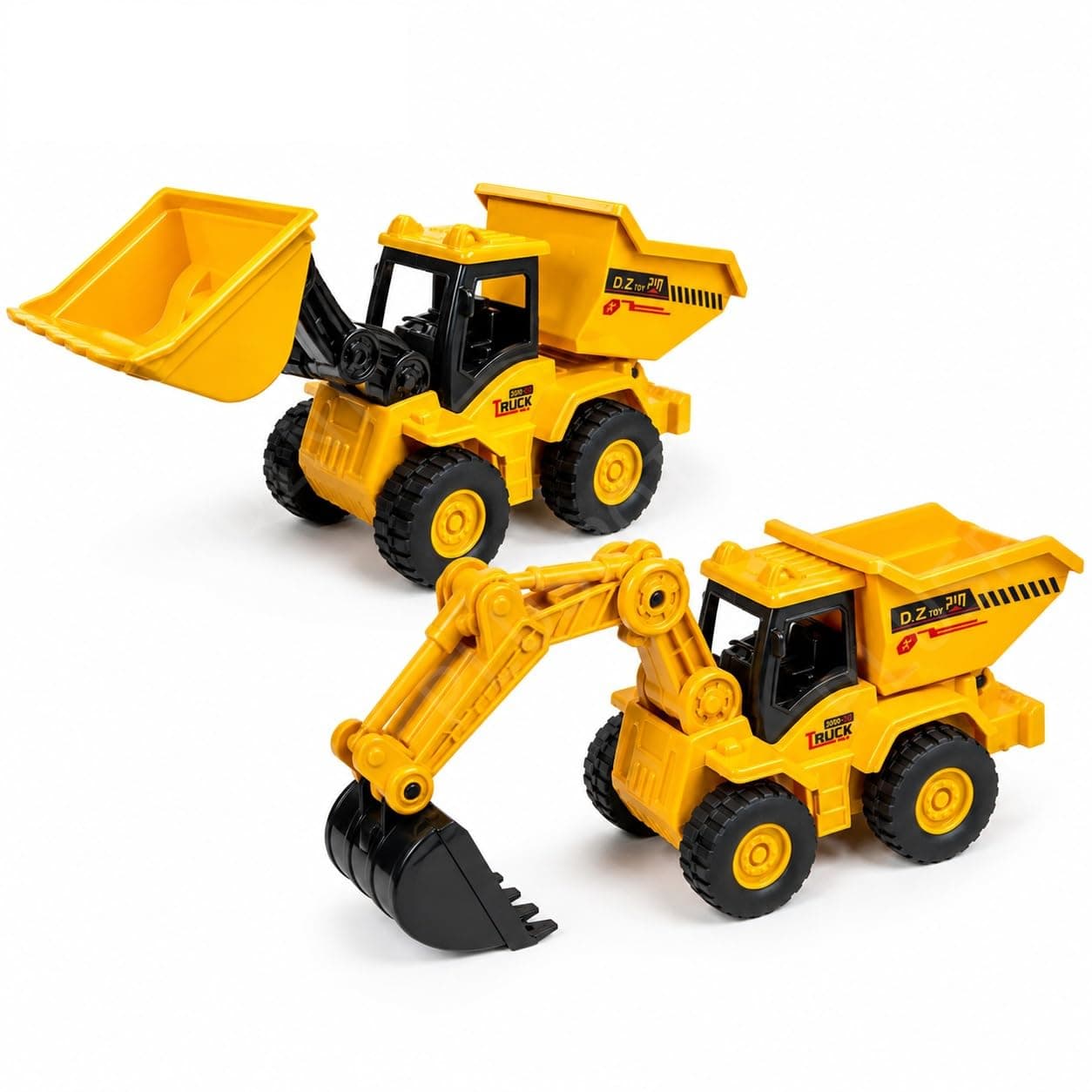 PLUSPOINT Construction Vehicle Toy Set of 2 | Friction Powered Excavator & Wheel Loader with Movable Bucket & Digger Arm | Push and Go Engineering Trucks for Kids Boys & Girls Age 3+