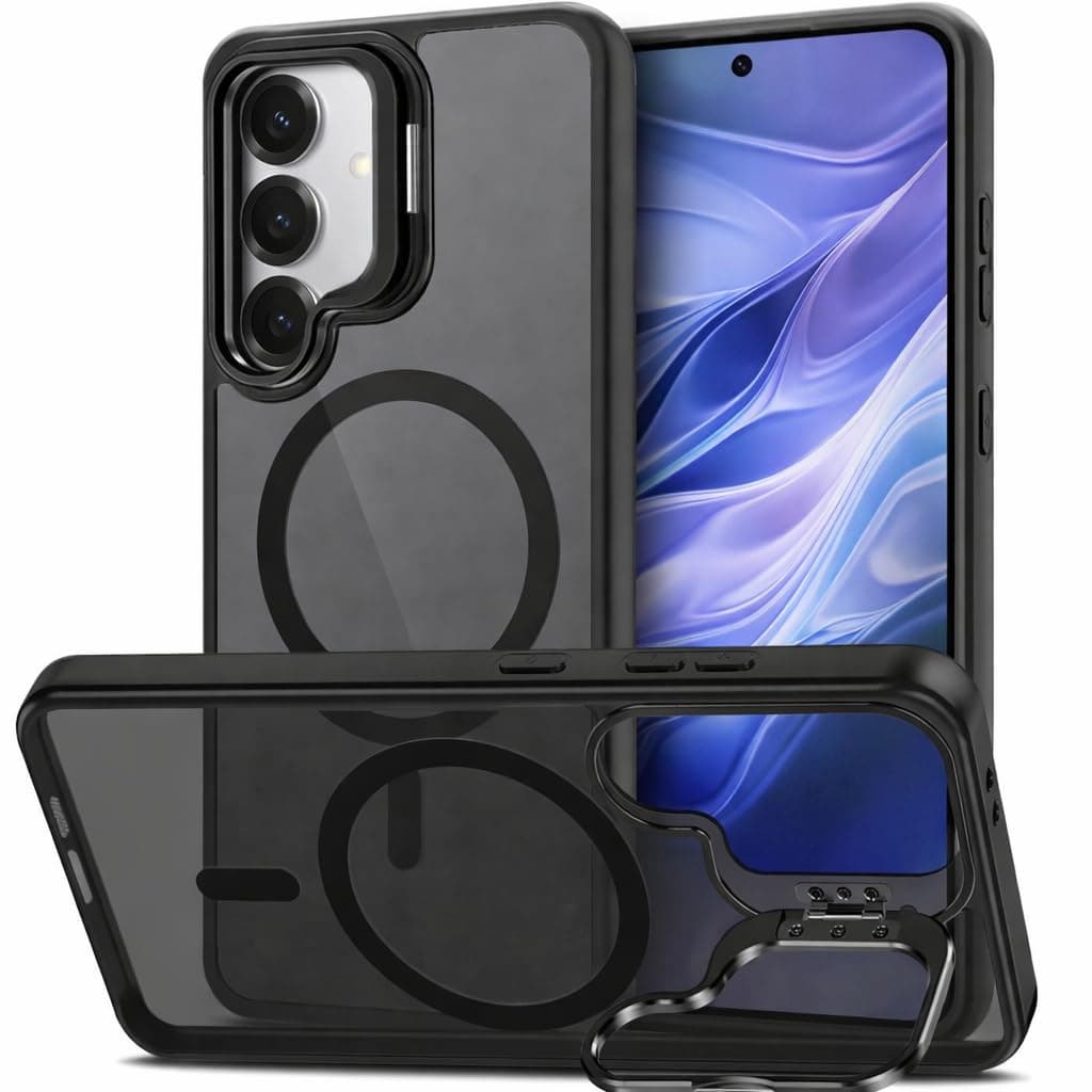 keeshar MagPro case with stand for Samsung Galaxy S25 5G| Magnetic Compatible Protective Cover with Strong Magnetic Shockproof Armor Scratch Resistant Polycarbonate Hard Back | Translucent Matte Black