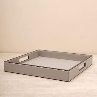 PURE HOME + LIVING Beige Faux Square Leather Serving Tray