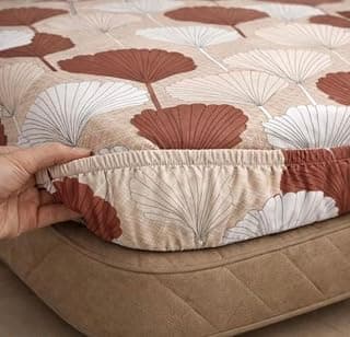 Geeta Presents Premium Cotton Elastic Fitted Geometric Bedsheets with 2 King Size Pillow Covers | Double Bed with All Around Elastic 180 TC Supersoft | (72"X78", 180-200 TC A2899