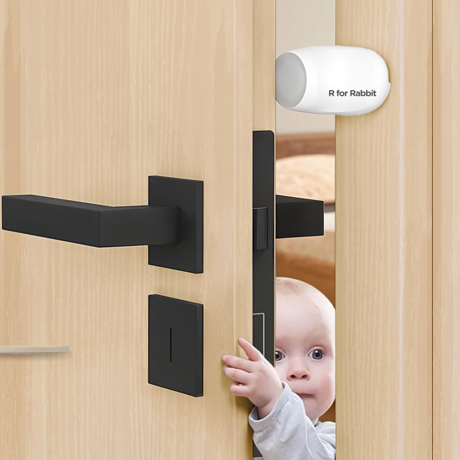 R for Rabbit Protector Plus Door Stopper for Kids | Safety Certified | Prevents Finger Pinching | 180° Rotating | Strong 3M Adhesive | Scratch-Free | Baby Proofing Lock (1 Pc)