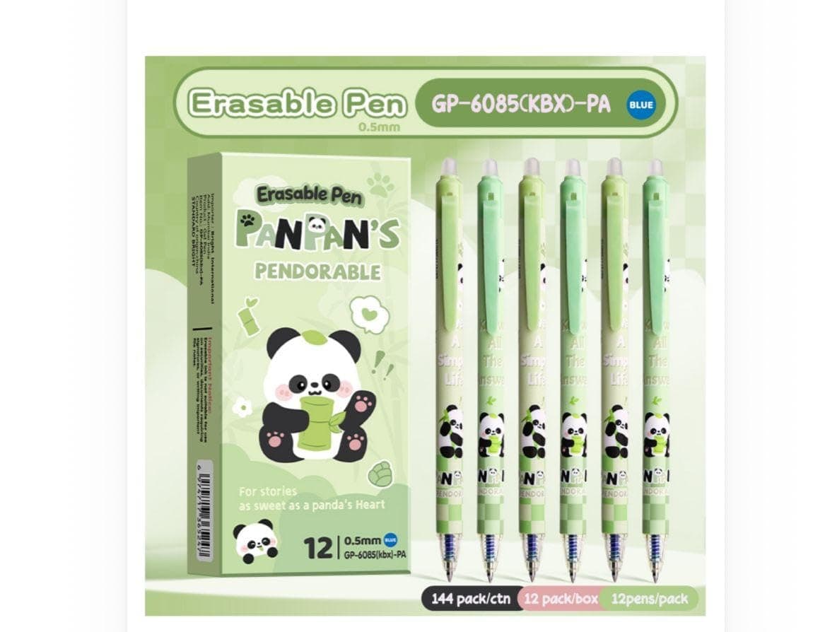 Narmada Cute Panda Erasable Gel Pens Set 12 Pack Blue Ink with Eraser | Magic Eraser | 0.5mm Blue Ink | Cute Panda Design | Comfortable Grip | Smooth Writing for School, Office & Students