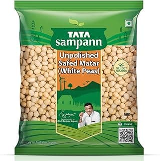 Tata Sampann Unpolished Safed Matar (White Peas), 500g, Select Grains, Dried Peas, White Ragda Chana, Vatana, Sukhe Matar, Chef Recommended
