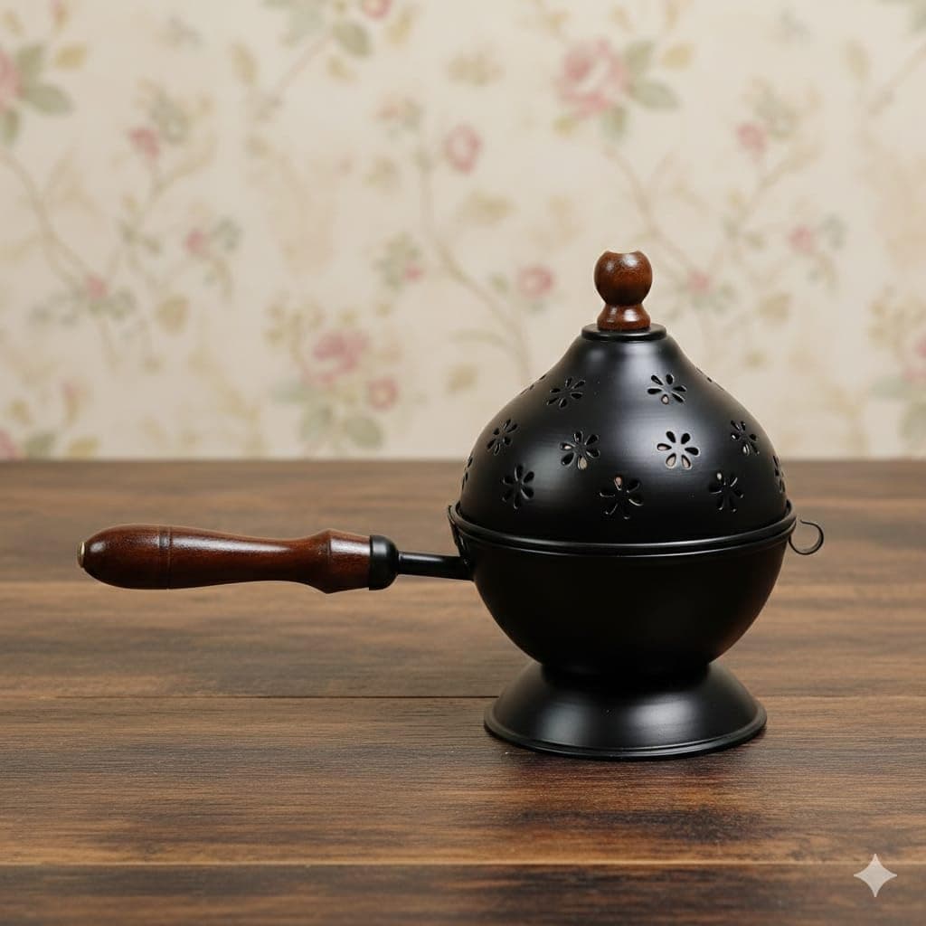Stylish Metal Dhoop Holder Incense Burner Loban Dani Dhoop Dani Aarti Metal Loban Dhoop Dani/Dhoop Dani Stand Burner for Home Office Temple Puja. (Black)
