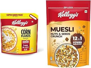 Kellogg's Corn Flakes Original 1.2kg/1.15kg | Power of 5: Energy, Protein, Iron, IMMUNO + Kellogg's Muesli Nuts Delight 1000 G | 12-In-1 Power Breakfast | India'S No. 1 Muesli |