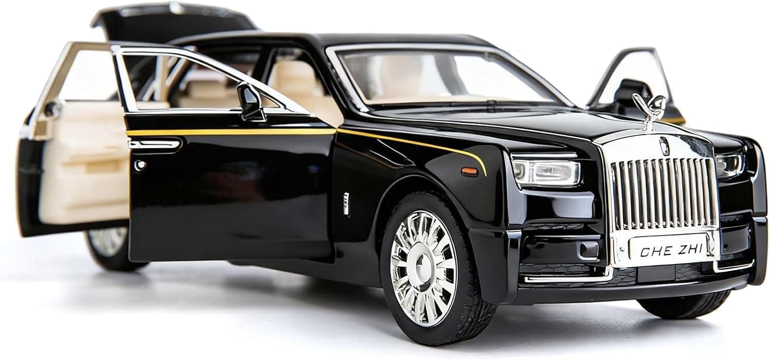 Sky Tech® Rolls Royce Phantom Model Car 1:32 Scale Exclusive Alloy Metal Pull Back Die-cast Car Toy with Openable Doors & Light Music Boys Toys for Kids (Phantom 1:32)【Colors as Per Stock】