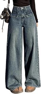 Aahwan Women's Flared Fit High Rise Solid Wide-Leg with Flap Detailing Korean Jeans